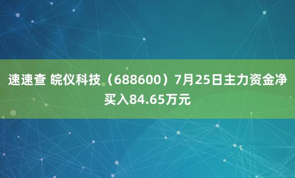 速速查 皖仪科技(688600)7月25日主力资金净买入84.65万元